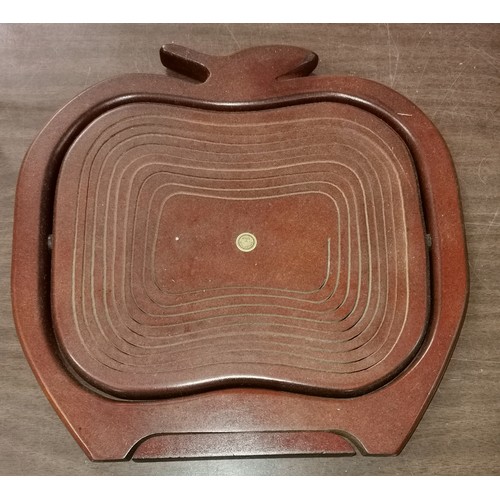 78 - Wooden and leather collapsible apple shaped basket