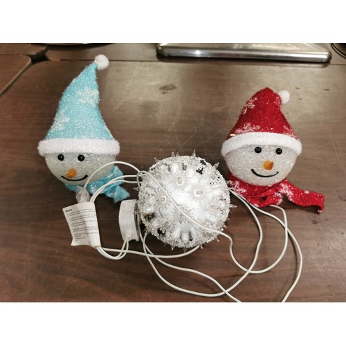 177 - 2 x light up snowman heads and snowball light