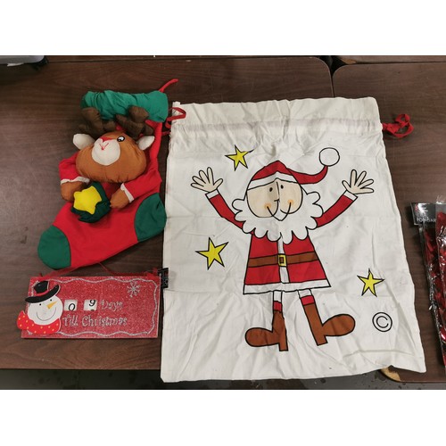 164 - Large cloth sack, reindeer stocking and wooden glitter 'days to christmas' calendar