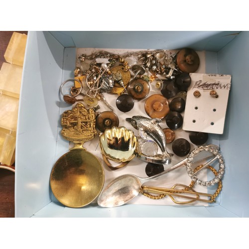38 - Bundle of assorted bangles, earrings, badges and other nick nacks including some broken silver