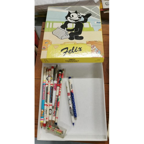 37 - Bundle of retro TV/Film/Cartoon character pencils in Felix the cat box