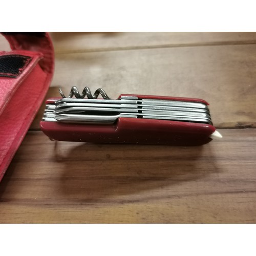 34 - Retro Whitby Knives Swiss army style multi tool in leather pouch