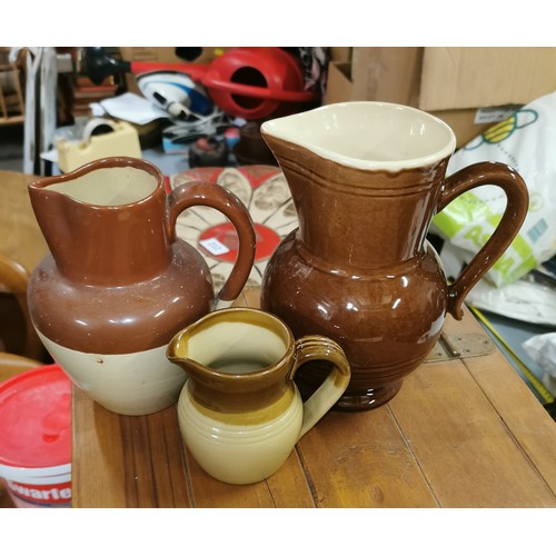 351 - 17 cm tall Bourne Denby and 2 x other vintage stoneware and ceramic jugs