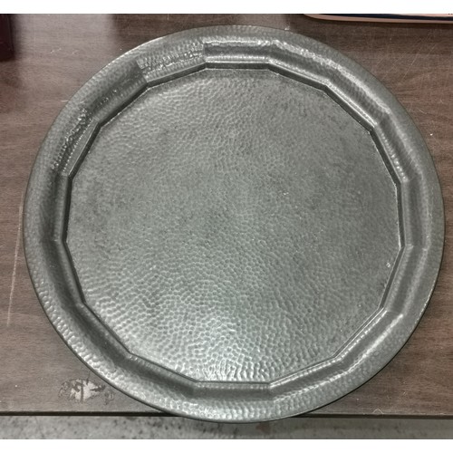 134 - Approx 33 cm diameter hammered pewter tray