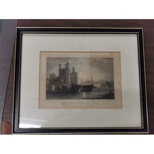 290 - 27 x 22 cm framed and mounted, 19th century engraving of Eagle Tower, Caernarfon castle by W. Wallis