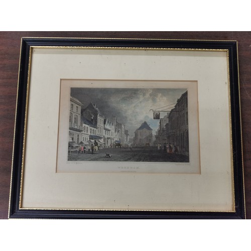 291 - 27 x 22 cm framed and mounted, 19th century engraving of Wrexham by W. Wallis