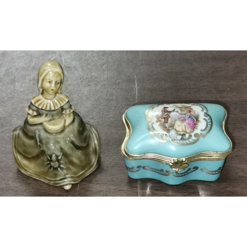 288 - 7 cm tall Wade 'little miss muffet' figure and Goudeville Limoges pill box