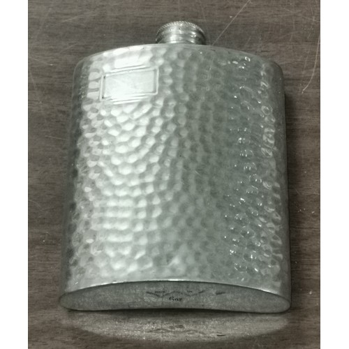 318 - Vintage hammered design Sheffield pewter 6 oz pocket flask