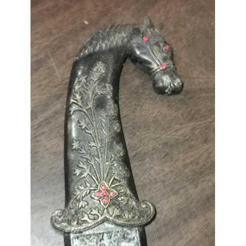 322 - 40 cm long ornamental bronze look dagger with horses head handle