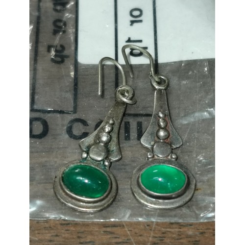 458 - Pair of vintage 925 stamped silver and jadeite cabochon earrings