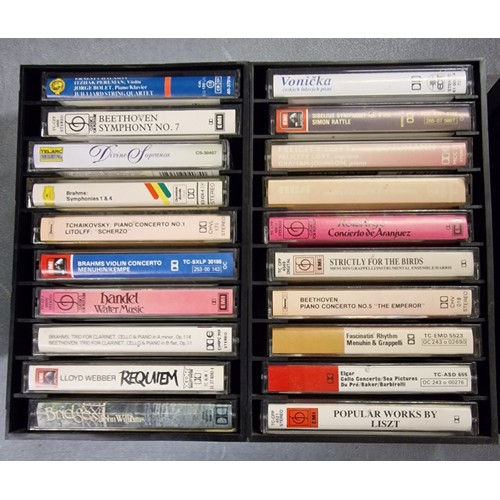 102 - twin plastic rack with 20 mainly classical audio cassette albums