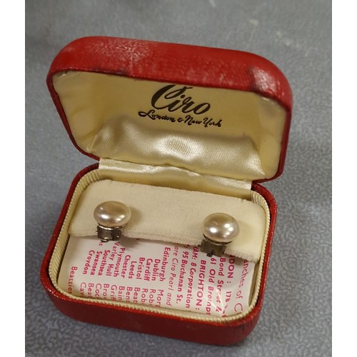 17 - Pair of vintage Ciro clip on simulated pearl earrings in case