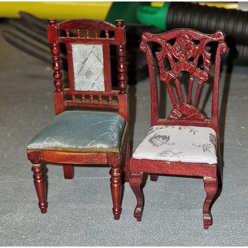 50 - 2 x carved back dark wood, dolls house chairs