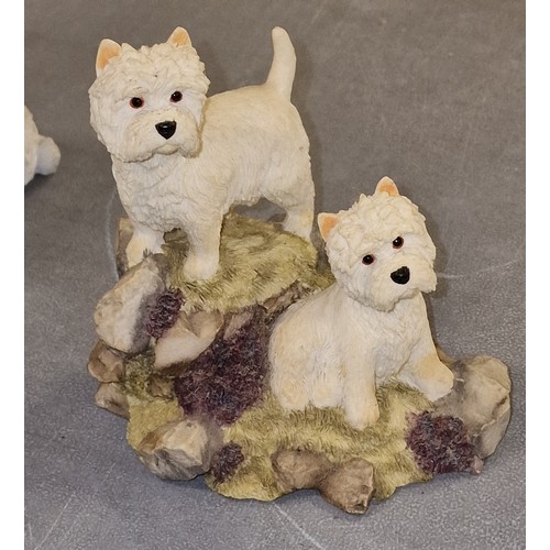 60 - 13 cm long and tall composite hand crafted West Highland Terrier figure, titled 'white pair with roc... 