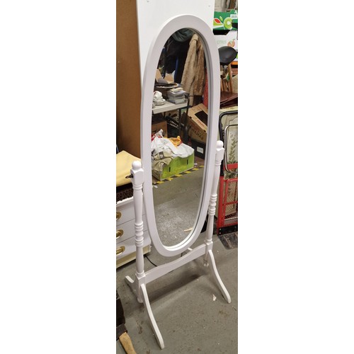 154 - 5 ft free standing white oval cheval mirror