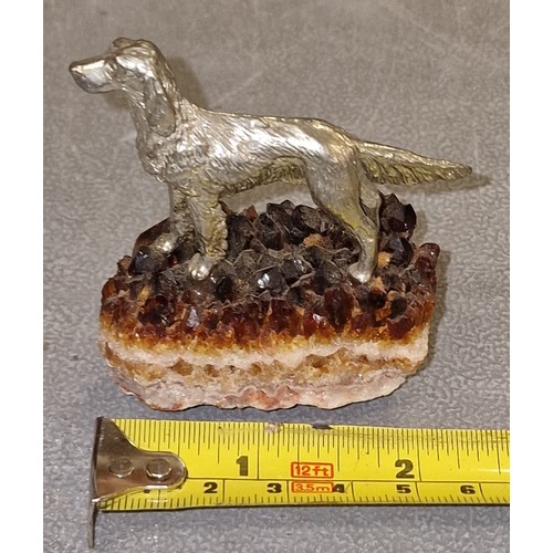 6 - Silver plated Setter dog figure, mounted onto quartz  block