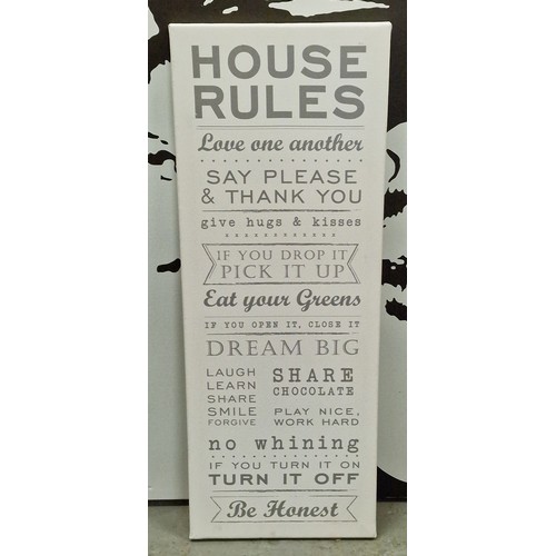 82 - 28.5 x 75 cm 'House rules' box canvas wall decoration