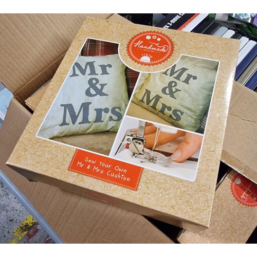 187 - New and boxed, Handmade with love, sew your own Mr & Mrs cushion kit - kindly donated with all proce... 