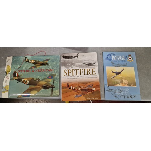 165 - Spitfire hard back book, Spitfire and Hurricane facsimile documents and cut away drawing set & 1996 ... 