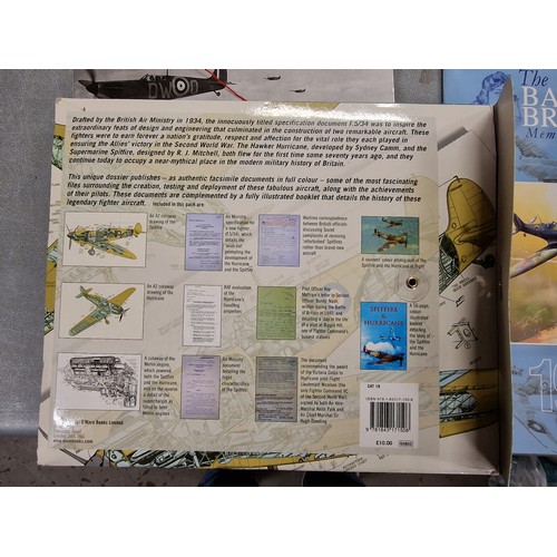 165 - Spitfire hard back book, Spitfire and Hurricane facsimile documents and cut away drawing set & 1996 ... 