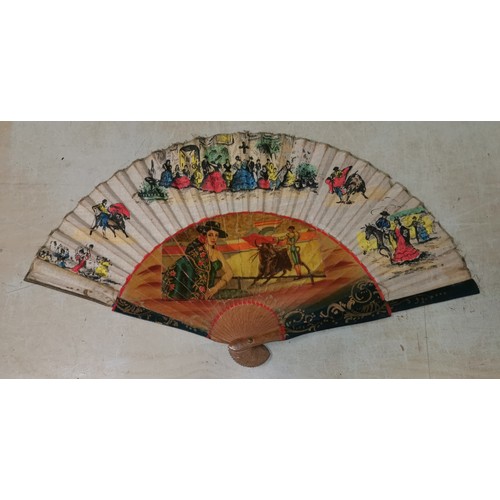 278 - Vintage Spanish bamboo and material hand fan