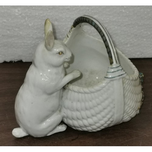 271 - Approx 9.5 cm wide and 11 cm tall porcelain rabbit posy basket