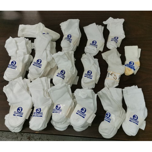 309 - New old stock job lot of 31 x triple packs of Tootsie white childrens ankle socks size 3-5.5 - some ... 