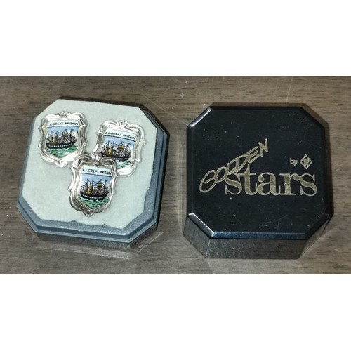 70 - Silver tone SS Great Britain cufflinks and tie pin set