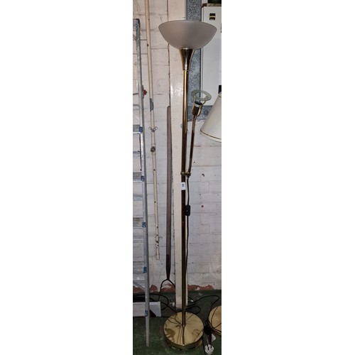 86 - Modern brass finish floor stand uplight with flexi reading arm