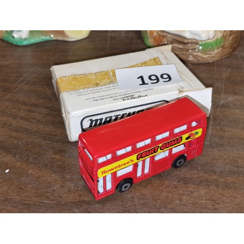 199 - Boxed and mint 1981 Matchbox Leyland titan bus with Rowntree fruit gums advertising