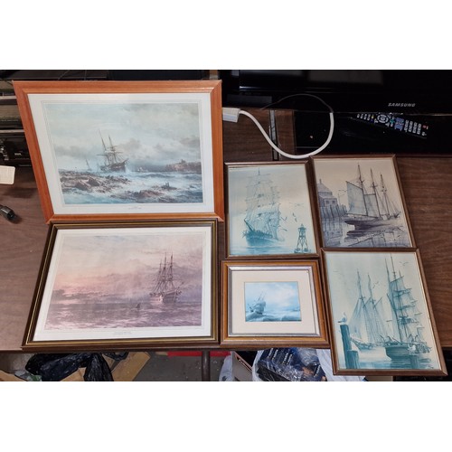 205 - 6 x assorted old maritime/sailing ship framed pictures, largest being 42 x 32 cm