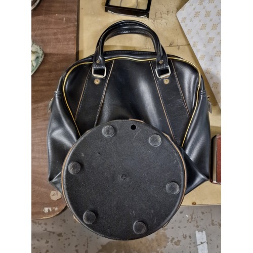 45 - Retro Slazenger leather sports bag with hard round base