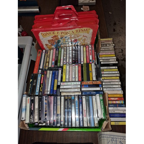 221 - Good job lot of assorted audio music cassette tapes (Elvis, Quo, T-Rex etc) and audio story tapes (A... 