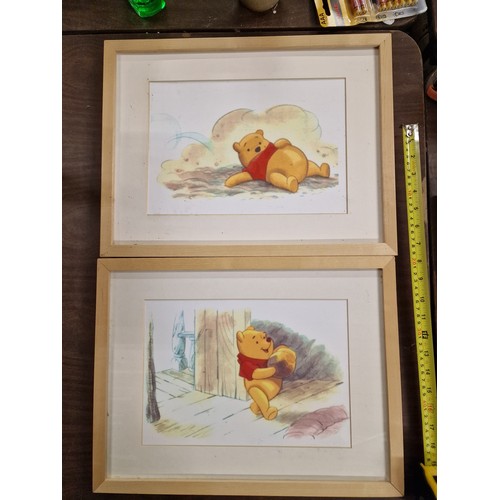 28 - Pair of 43.5 x 32.5 cm framed and mounted Winnie the Pooh animated picture prints - only 1 glazed