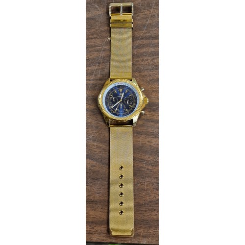 132 - Working Orkina large face gents quartz chronograph watch with gold tone strap