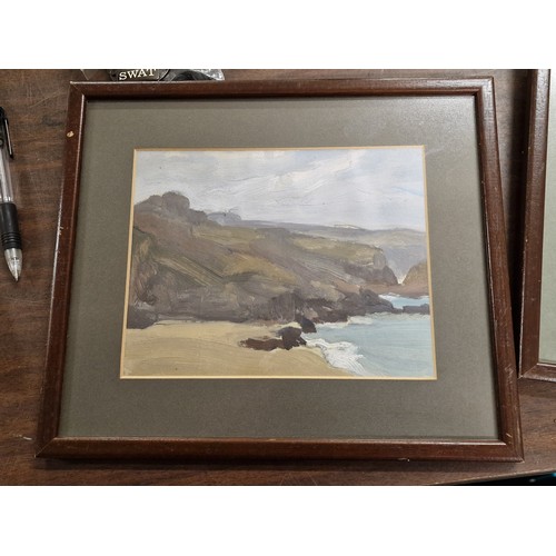 166 - 29 x 25 cm framed and mounted beachscape painting titled Cotes De Bretagne, believed to be by Robert... 