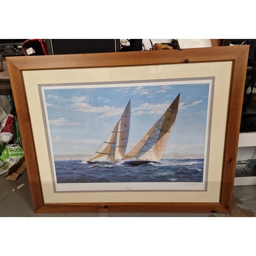 170 - 106 x 84 cm framed and double mounted, large sailing boat print titled 'Stars and Stripes', after or... 