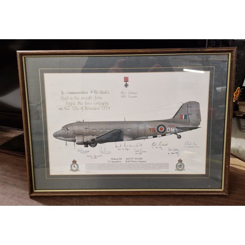 365 - 55 x 40 cm framed and mounted Dakota III, 271 squadron commemorative flight print - hand signed by a... 