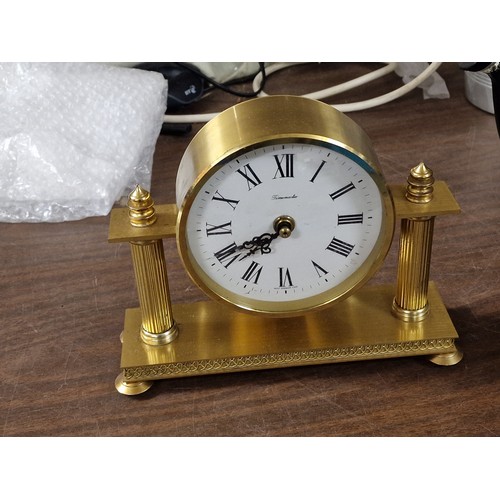 273 - 22.5 x 7.5 x 17.5 cm brass finish Timemaster, West German cased mantle clock