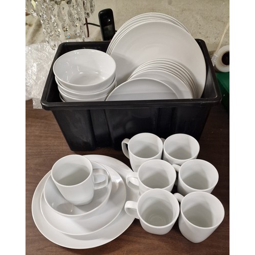 245 - White Ikea stoneware dinner ware bundle of 8 x dinner plates, 8 x side plates, 8 x dessert/cereal bo... 