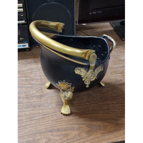 71 - Small coal scuttle with brass feet and handle