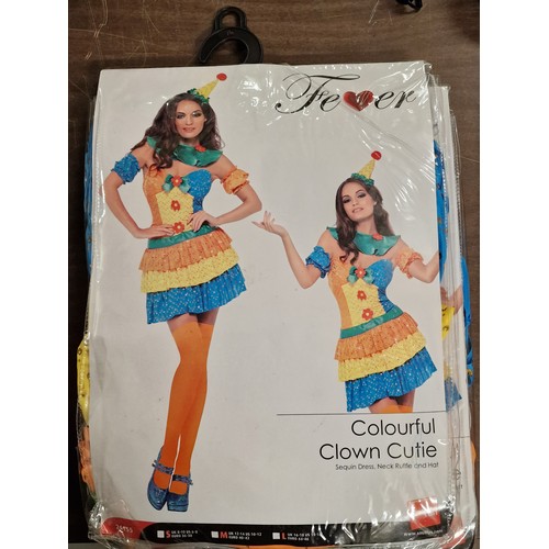 201 - New Smiffy fever collection, ladies colourful clown cutie fancy dress costume size L - 16/18