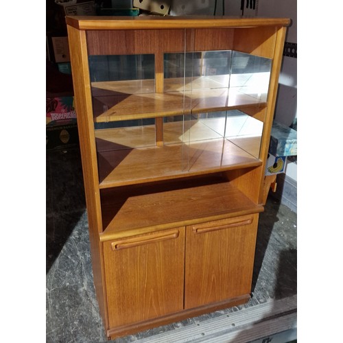 129 - 68 x 36 x 124 cm retro 1970's Meredew teak small cabinet with double sliding glass door top