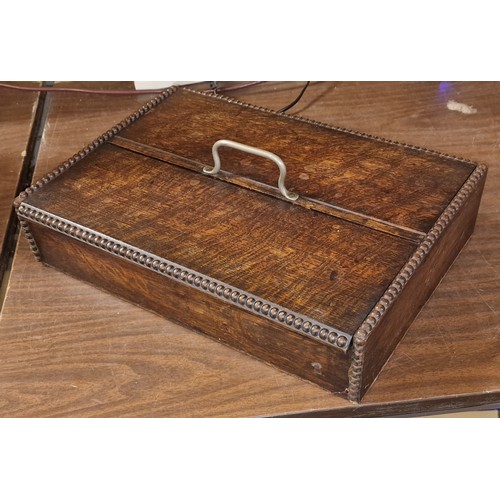 294 - 40 x 29 cm old oak cutlery box with beaded edge