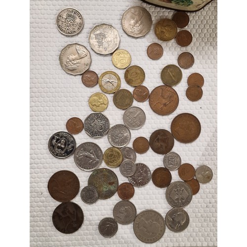 29 - Tin of assorted mixed silver and copper coinage