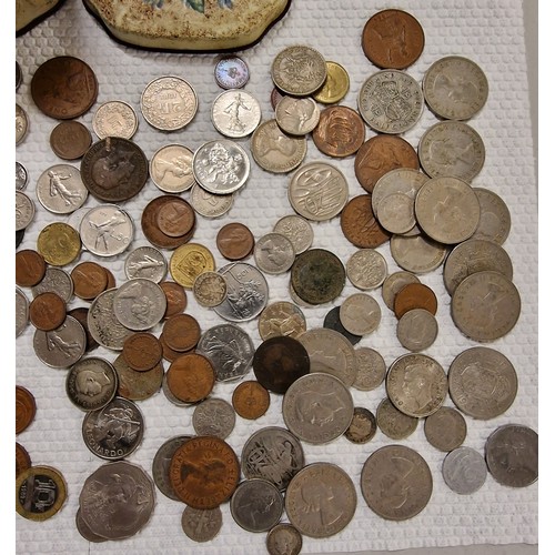 29 - Tin of assorted mixed silver and copper coinage