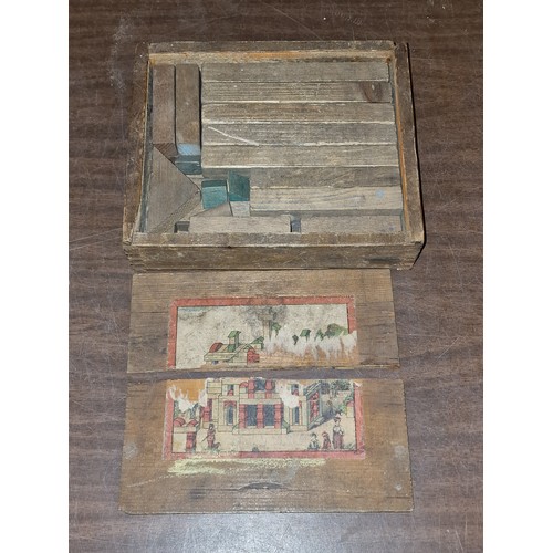 295 - Old wooden building block set in wooden case