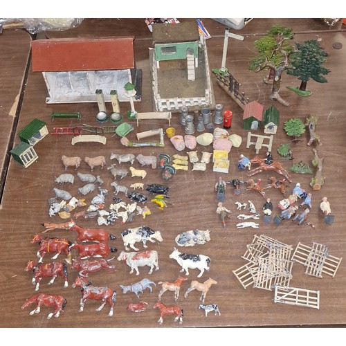 284 - Good job lot of mostly Britains farm animals, figures, buildings and other items, some with damage