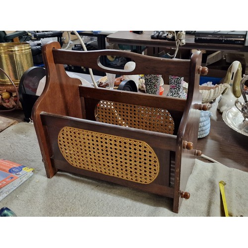 47 - Wooden and cane panel magazine basket