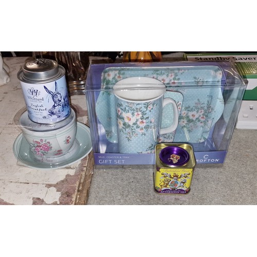 16 - New Crofton mug/coaster/tray gift set, Regal Spencer cup and saucer and unused Whittard & Buckingham... 